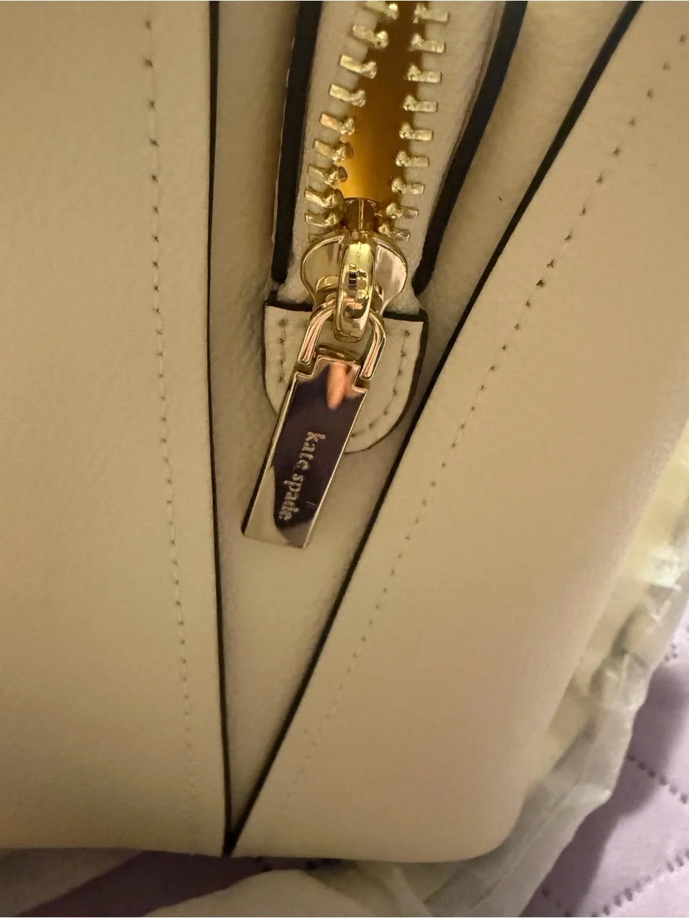 kate spade Cream Pebbled Leather Satchel with Gold Hardware